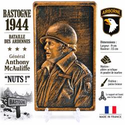 Bas-Relief G&eacute;n&eacute;ral McAuliffe Bastogne 1944 101st Airborne Ardennes WW2 Bronze
