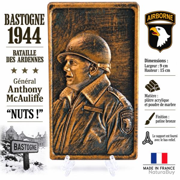 Bas-Relief G�n�ral McAuliffe Bastogne 1944 101st Airborne Ardennes WW2 Bronze