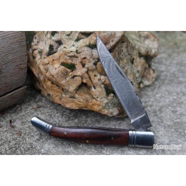 Couteau Damas Lame 128 Couches Fa�on L'Aveyronnais Manche Bois Rosewood Fabrication Artisanale 01