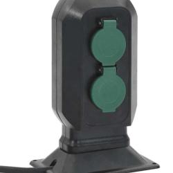 Prise ext&eacute;rieure polycarbonate noir vert 15,5x11x24 cm IP44 avec piquet
