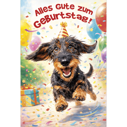 Carte d'anniversaire teckel - Ref 32501-46 - Cadeau th&egrave;me chasse
