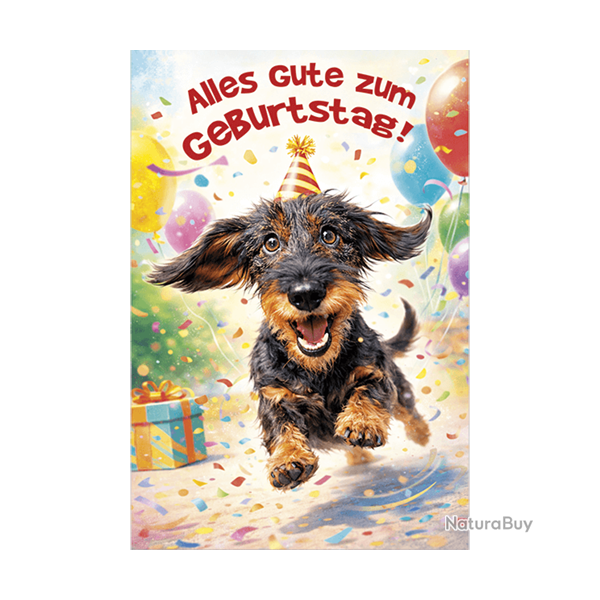 Carte d'anniversaire teckel - Ref 32501-46 - Cadeau th�me chasse