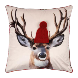 Housse de Coussin Reindeer Rouge - Ref 26103-19 - Cadeau th&egrave;me chasse