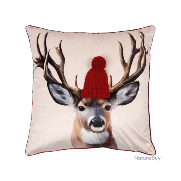 Housse de Coussin Reindeer Rouge - Ref 26103-19 - Cadeau th�me chasse