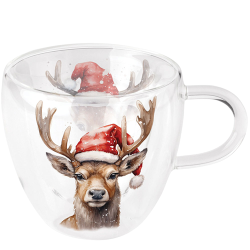 Verre &agrave; th&eacute; Deer Santa - Ref 25202-20 - Cadeau th&egrave;me chasse