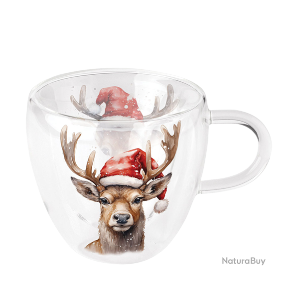 Verre � th� Deer Santa - Ref 25202-20 - Cadeau th�me chasse