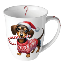 Mug &agrave; caf&eacute; Teckel No&euml;l - Ref 25202-22 - Cadeau th&egrave;me chasse