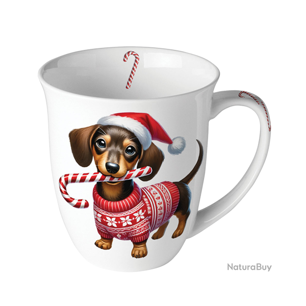 Mug � caf� Teckel No�l - Ref 25202-22 - Cadeau th�me chasse