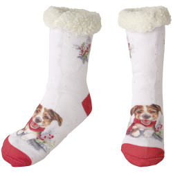 Chaussettes douillettes Chien No&euml;l - Ref 28230-01 - Cadeau th&egrave;me chasse