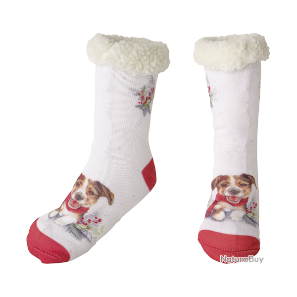 Chaussettes douillettes Chien No�l - Ref 28230-01 - Cadeau th�me chasse