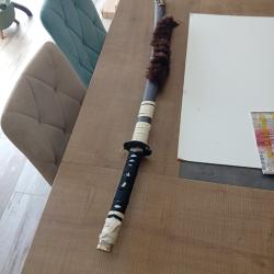 Superbe Katana de Collection Custom ? Style "Ghost of Y?tei" / R?nin ? Lame Noire et Or