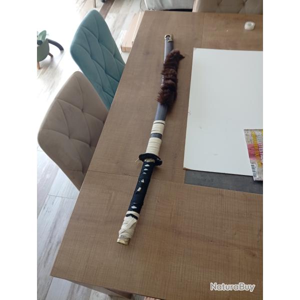 Superbe Katana de Collection Custom ? Style "Ghost of Y?tei" / R?nin ? Lame Noire et Or