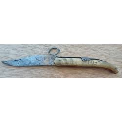 Ancien couteau &agrave; palme et anneau XIXe - PRADEL - Corne blonde