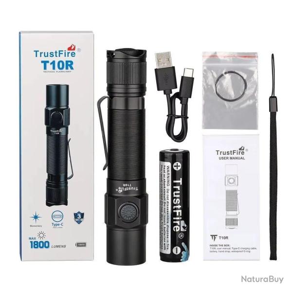 Lampe LED T10R 1800Lumens Type C �tanch�it� IP68 Ext�rieur Tactique Rechargeable Trustfire