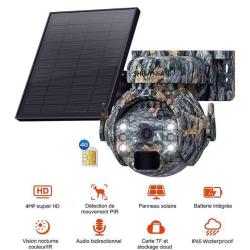 Cam&eacute;ra Chasse 4MP 4G Panneau Solaire PTZ360&deg; Camouflage Surveillance Vision Nocturne Notice Fran&ccedil;ais