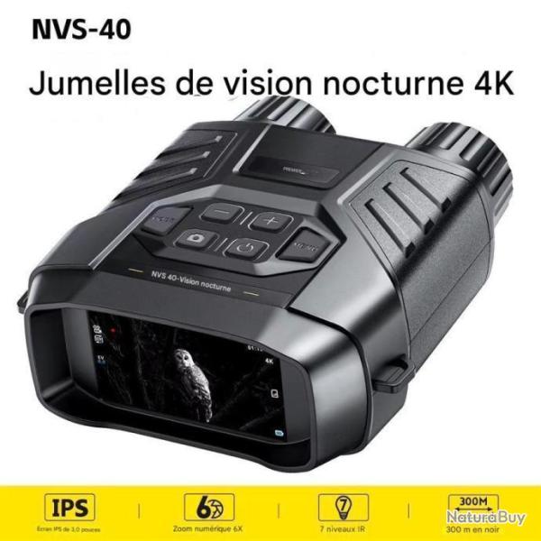 Jumelles Vision Nocturne 4K Professionnelles Zoom 6x �cran G�ant 3" InfraRouge 850nm Port�e 300m