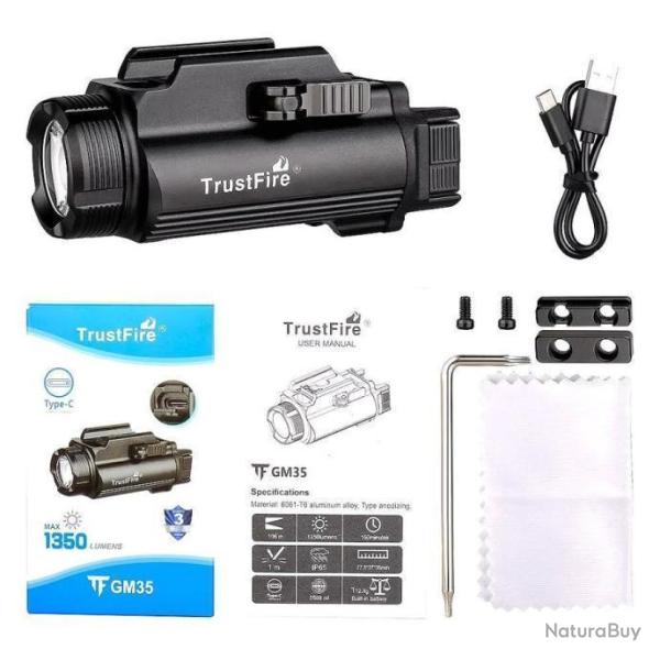Lampe Tactique GM35 1350 Lumens *Ench�re* Rechargeable Compacte Glock Picatinny LED
