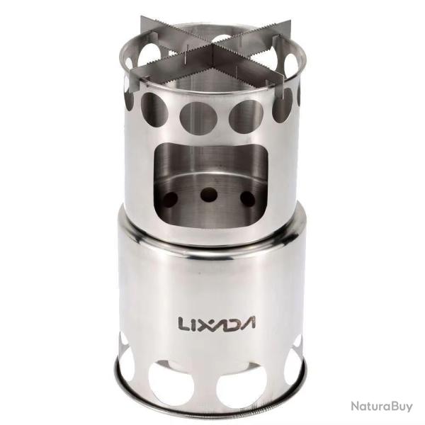 R�chaud Bois Compact Lixada Acier Inox Taille M Trekking Camping Chauffe Rapide