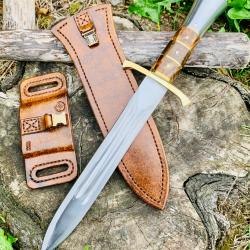 dague de chasse d'artisan d'exception / loupe de peuplier et de laurel / lame inox 4 gorges