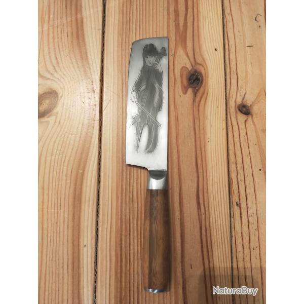 Couteau de cuisine grav� artisanalement - pi�ce unique