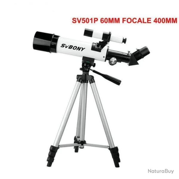 T�lescope SVBONY SV501P 60mm R�fracteur Focale 400mm +Tr�pied D�butant Monture M�tal