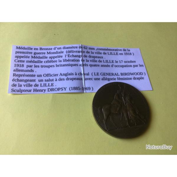 VENDU PAR LE-CUIRASSIER TRES BELLE M�DAILLE EN BRONZE LIB�RATION VILLE DE LILLE PAR LES ANGLAIS