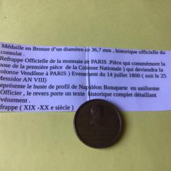 VENDU PAR LE-CUIRASSIER TRES BELLE M&Eacute;DAILLE BRONZE NAPOLEON BONAPARTE CONSULAT 1800