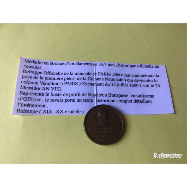 VENDU PAR LE-CUIRASSIER TRES BELLE M�DAILLE BRONZE NAPOLEON BONAPARTE CONSULAT 1800