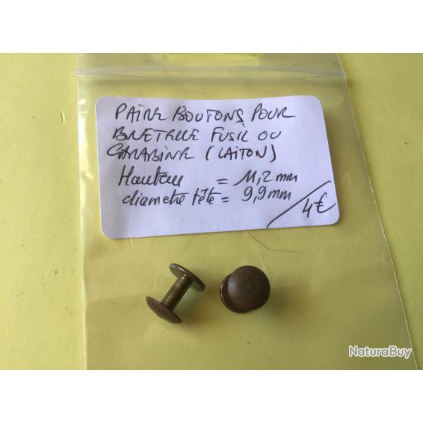VENDU PAR LE-CUIRASSIER PAIRE DE BOUTONS EN LAITON POUR BRETELLE DE FUSIL OU CARABINE