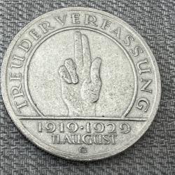 Pi&egrave;ce Allemagne - R&eacute;publique de Weimar - 5 reichsmark 1929 G - argent