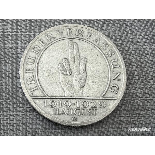 Pi�ce Allemagne - R�publique de Weimar - 5 reichsmark 1929 G - argent