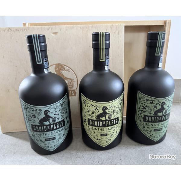 FRANCE - 3 bouteilles - ABSINTHE SAUVAGE DRUID OF PARIS - Jura - Vanoise - �crins