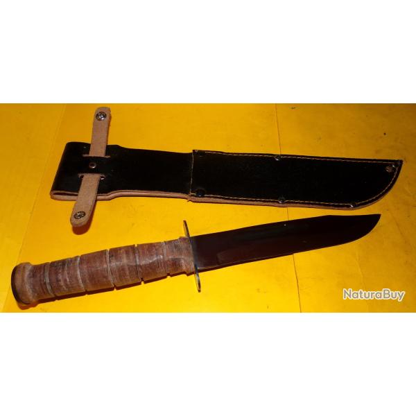 COUTEAU MILITAIRE AVEC FOURREAU EN CUIR FABRICATION JAPAN   , BON ETAT� VOIR PHOTOS . POUR TOUT RENS