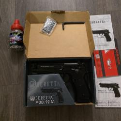 Pack Umarex Beretta Mod 92 A1 Full Metal 4.5mm BBs + Bo&icirc;te & Billes
