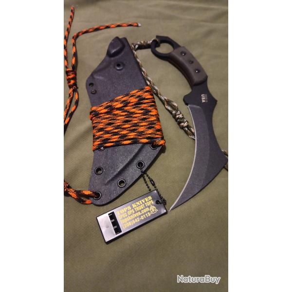 TOPS Karambit Lame Acier Carbone 19 cm Manche Micarta Etui Kydex Made In USA