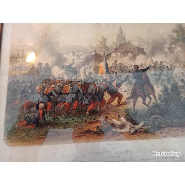 lithographie de la Bataille de Montebello  (20mai 1859) sous verre. Dans son jus de d�couverte.