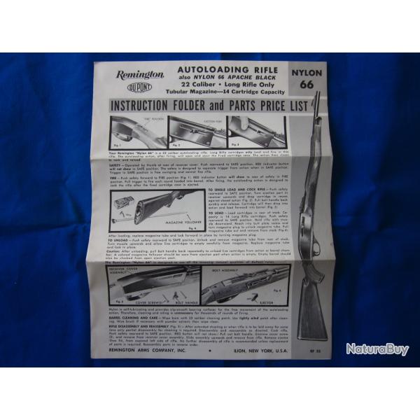 Notice papier d'origine - Carabine Remington NYLON 66