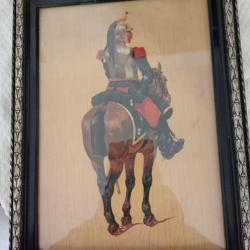 gravure?  Litho?  encadr&eacute;e sous verre d'un Cuirassiers &agrave; cheval    1870-1871