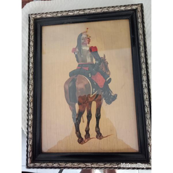 gravure?  Litho?  encadr�e sous verre d'un Cuirassiers � cheval    1870-1871