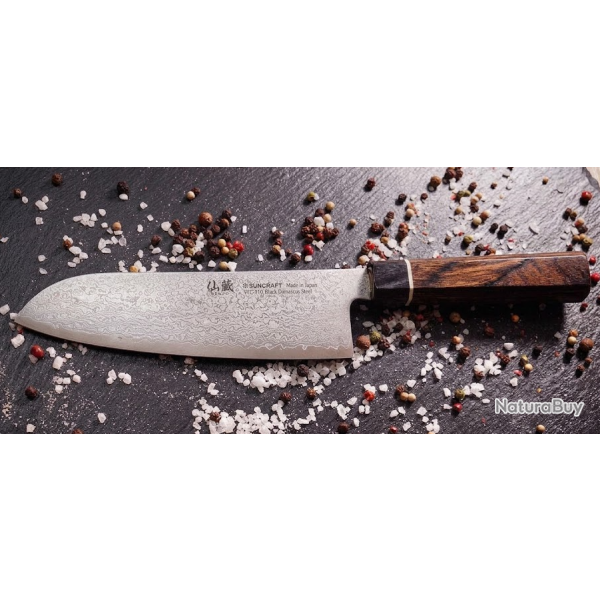 Couteau Santoku Japonais Suncraft Senzo Damas 16,7 cm - VG-10 & Pakkawood (BD-04)