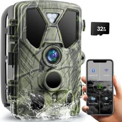 Cam&eacute;ra de Chasse Bluetooth WiFi App 36MP 4K Vision Nocturne Carte M&eacute;moire 32GB WiFi812 &Eacute;tanche IP66