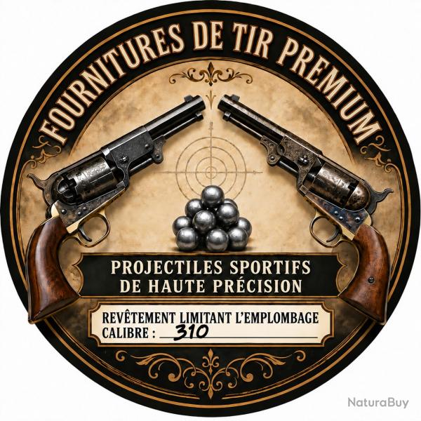 100 balles rondes calibre 310 (0.310 inch) - roul�es, graphit�es, rev�tement limitant l'emplombage
