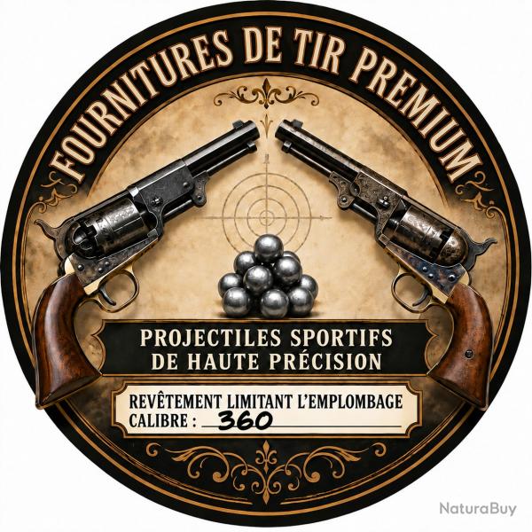 100 balles rondes calibre 360 (0.360 inch) - roul�es, graphit�es, rev�tement limitant l'emplombage