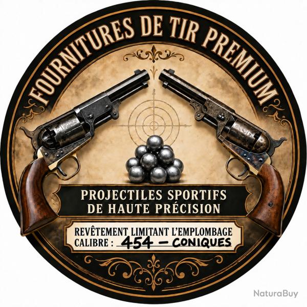 50 balles coniques calibre 454 (0.454 inch) - roul�es, graphit�es, rev�tement limitant l'emplombage