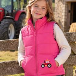 Gilet matelass&eacute; enfant Tracteur Rose