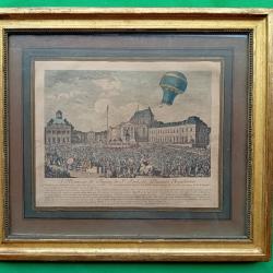 Gravure 18&egrave;me - Exp&eacute;rience a&eacute;rostatique &agrave; Versailles le 19 septembre 1783 - Editeur Le Noir &agrave; Paris.