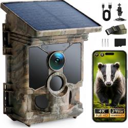 Cam&eacute;ra de Chasse Solaire 4K 68MP 30fps WiF &Eacute;tanche IP66 Vision Nocturne Batterie 5200mAh SD U3 32GB