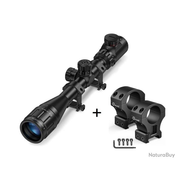 Lunette de tir CVLife 4-16x44 AOE � r�ticule lumineux + Colliers hauts CVlife