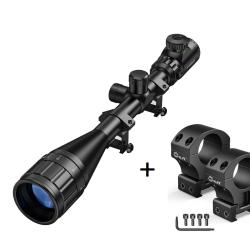 Lunette de tir CVLife 6-24x50 AOE &agrave; r&eacute;ticule lumineux + Colliers hauts CVLife