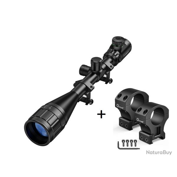 Lunette de tir CVLife 6-24x50 AOE � r�ticule lumineux + Colliers hauts CVLife